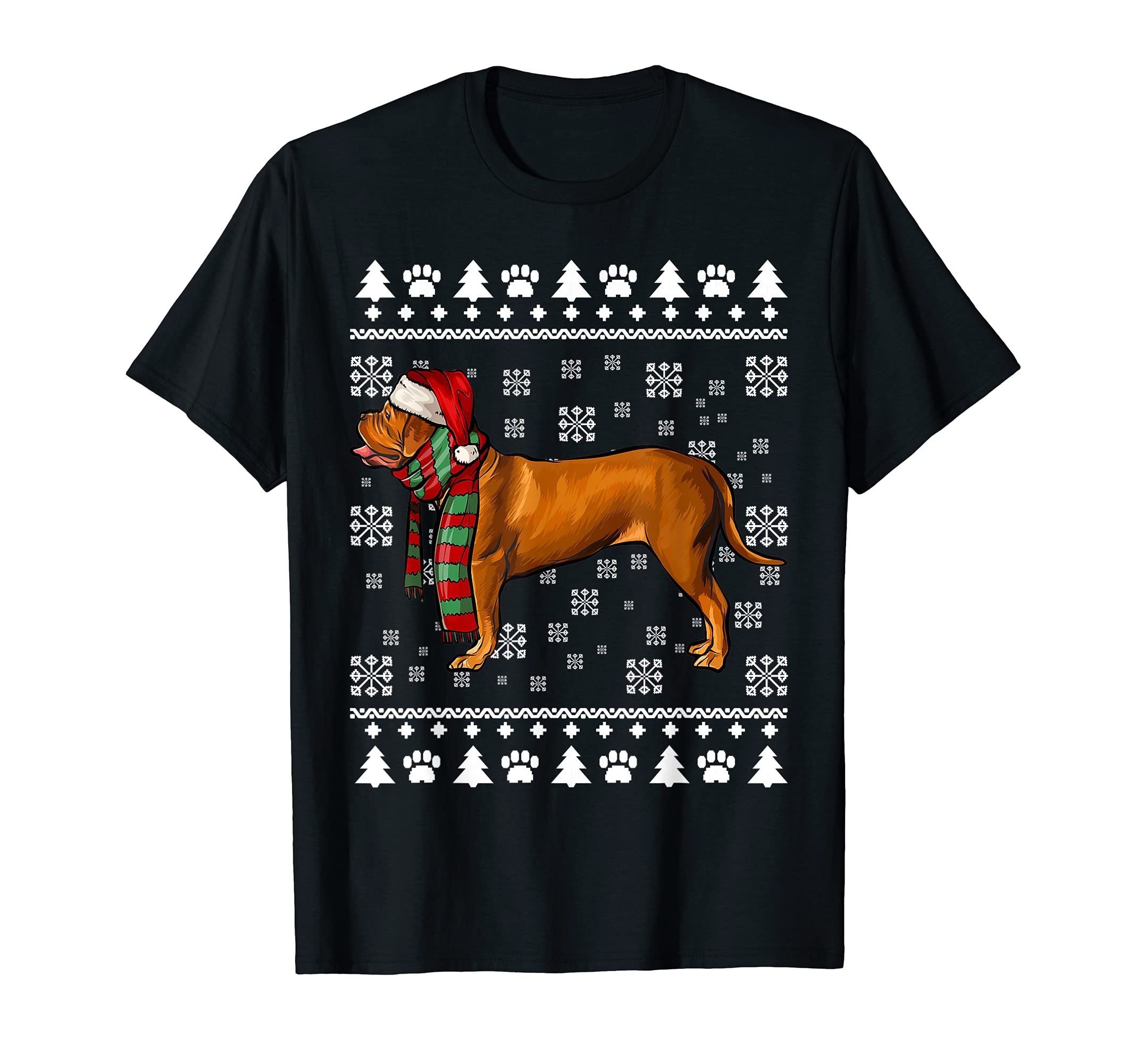 Dogues de Bordeaux Dog Santa Hat Xmas Ugly Christmas T-Shirt