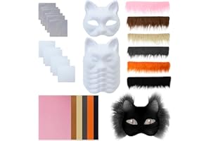 Naturezhen 6PCS DIY Cat Mask Kit with Detachable Eye Mesh, Realistic Fur Beard, Create Your Own Therian Mask, Ultimate Masque