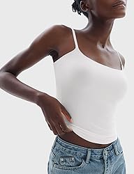 PUMIEY White Tank Top for Women Square Neck