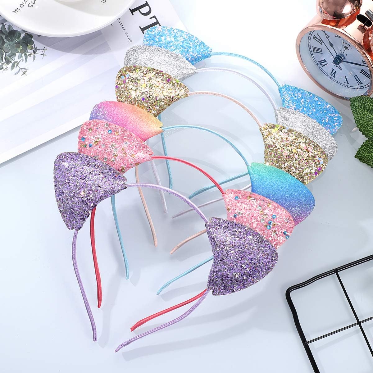 FRCOLOR Cat Ears Headband for Women Glitter Cat Headbands for Girls Shiny Hairband Hair Accessories for Daily Wearing and Party Decoration - Image 5