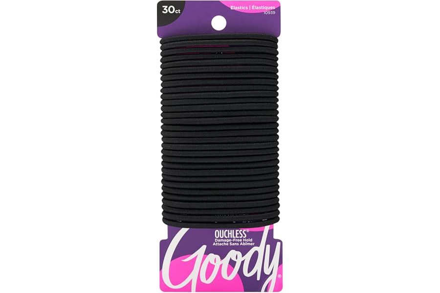 Goody Ouchless Hair Elastics, 30 Count Black, No Pull, No Breakage, Tangle-Free Hair Ties for Thick, Curly & Textured Hair, Long-Lasting Ponytail Holders, Great Stocking Stuffer & Gift for Women & Men