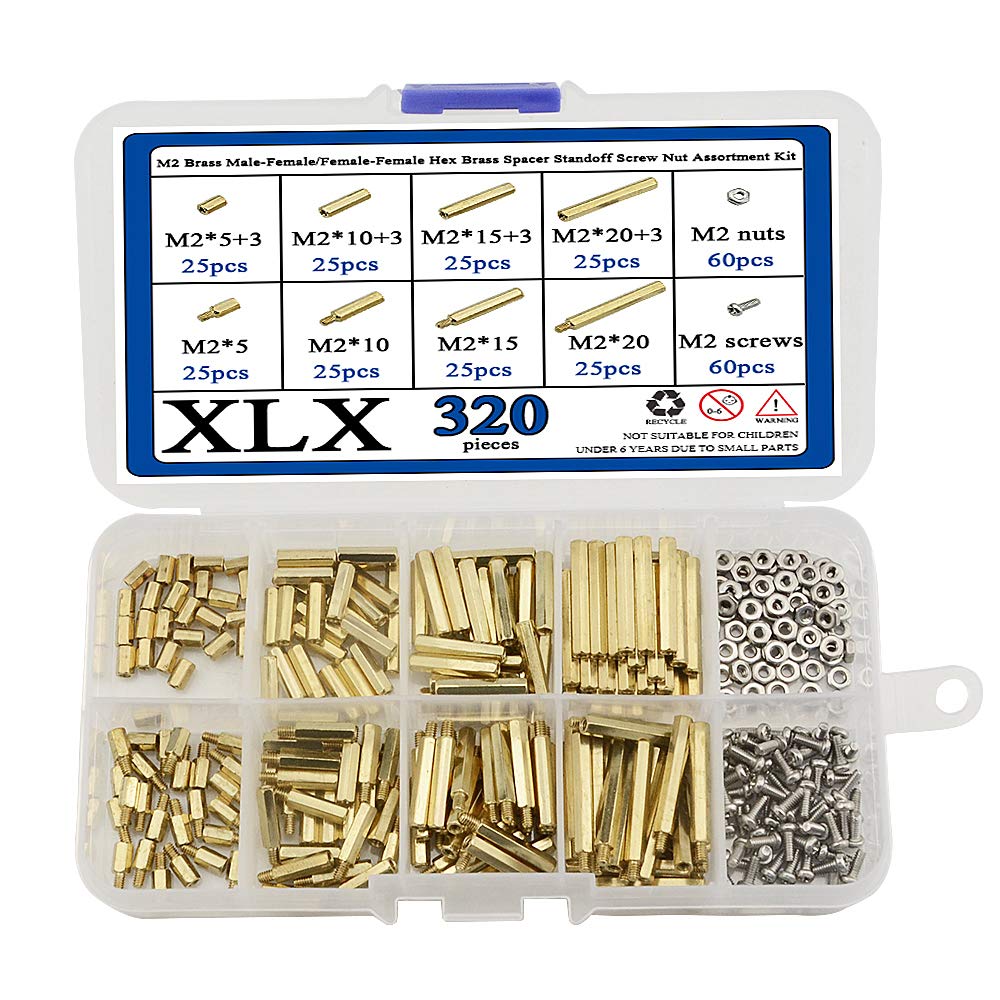 BGTXINGI 320Pcs M2 Brass Male-Female/Female-Female Hex Brass Spacer Standoff Screw Nut Assortment Kit and Stainless Steel Screw Nut Set (Brass M2) - Image 3