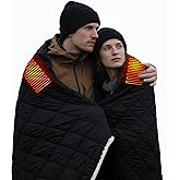 tomilk Heated Blanket Battery Operated with Hood for Camping, 12V Cordless Heating Blanket with 15000mAh Battery, Electric Blanket Throw Shawl (Heated Camping Blanket(Without Hood) - Black)