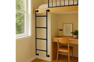 CVTER Black 4-Step Wall Mounted Steel Ladder, 4FT Egress Window Well Loft Ladder for Bedroom, Bunk Bed, Camper, Dorm – Wall/Floor-Mounted Indoor Climb Step for Small Space, Blanket Rack, Basement, Gym