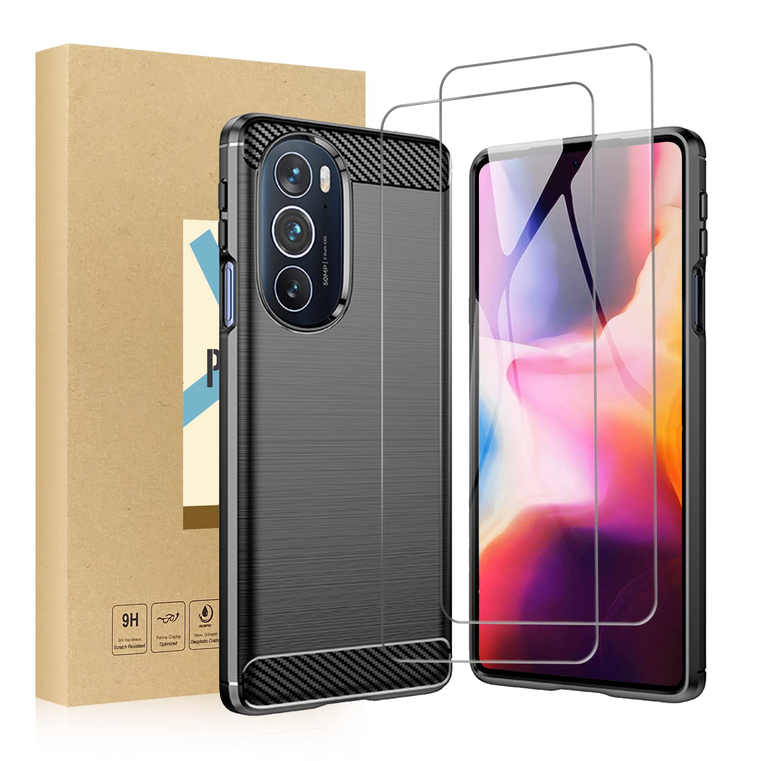 SCL Case for Moto Edge 30 Pro Case and Screen Protector for Motorola Edge 30 Pro Tempered Glass [2 Pack] + Cover, Anti-Scratch TPU Protective Cover, Anti-Fingerprint
