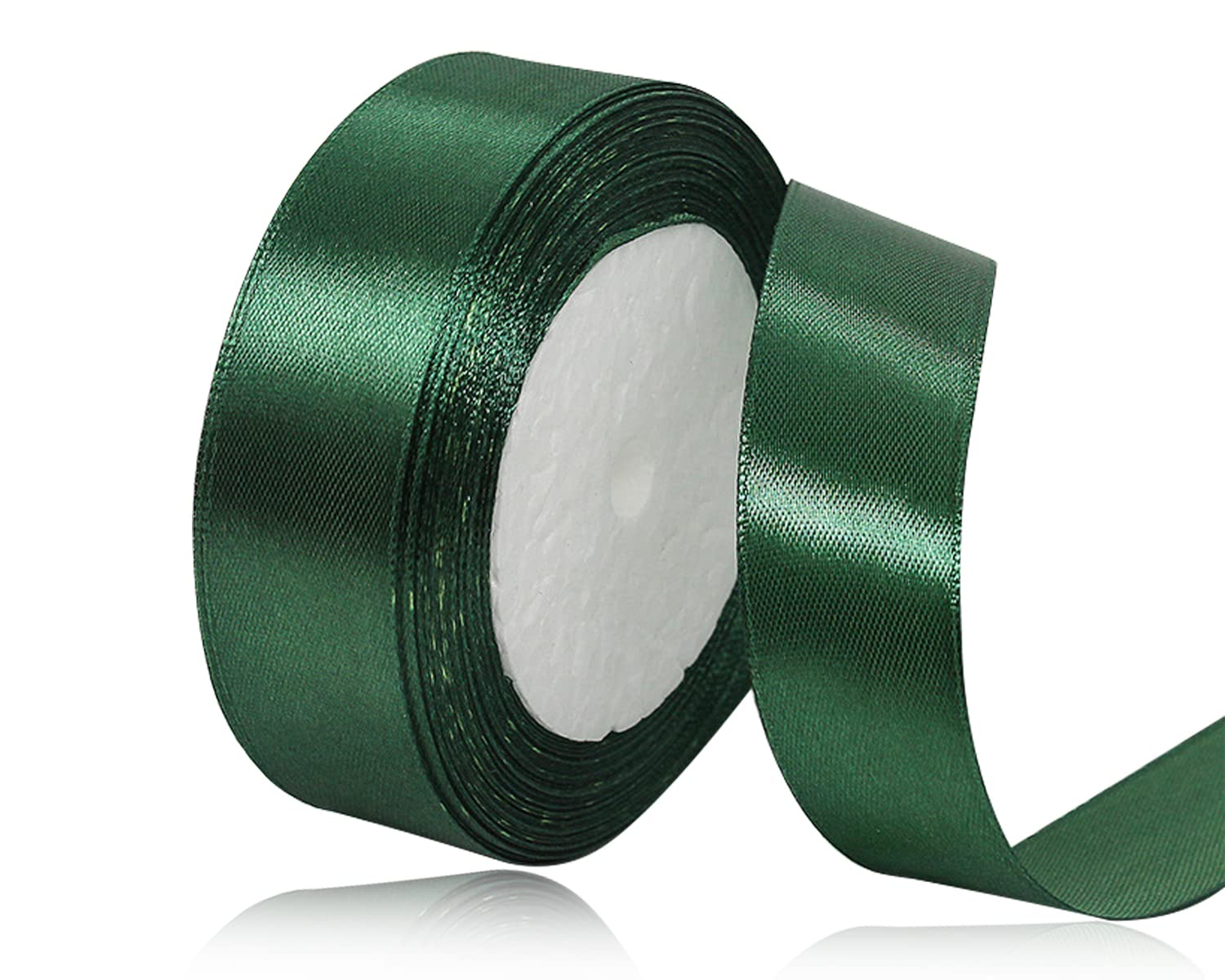 Dark Green Satin Ribbon 25mm x 22 Meters, Solid Colour Fabric Ribbon for Gift Wrapping, Crafting, Balloon, Sewing Project, Hair Bows, Bridal Bouquet, Wedding Favours Decoration