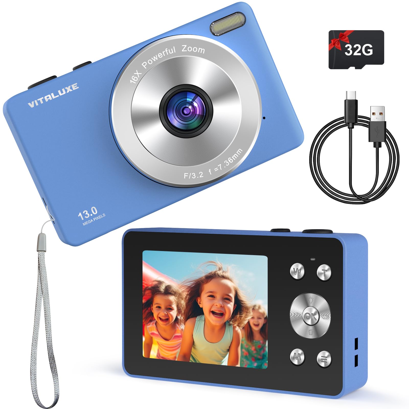 Photo 1 of Digital Camera, 4K FHD Vintage Camera for Kids, Real 13MP 16x Zoom Autofocus, 2.83'' LCD Screen