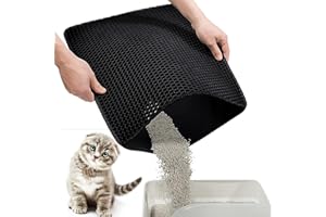 VCOLAN Cat Litter Mat, Kitty Litter Box Mat for Floor, 30" x 22" Honeycomb Double Layer Litter Trap Mat, Indoor Rug Catcher, Extra Large Trapper Keeper, Urine Waterproof Easy Clean, Black