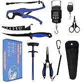 RAWILL Fishing Kit,Filleting Knife,Hook Remover,Fish Grip, Line Cutter,Fishing Scale, Pliers with Lanyards,Not Include Batteries