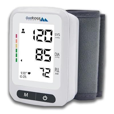 Oakridge Products Wrist Blood Pressure Monitor, Large LCD Backlit Display, Adjustable Cuff, Voice Broadcast, 240 Readings for 2 Users, Automatic BP Machine with Carrying Case, Batteries Included