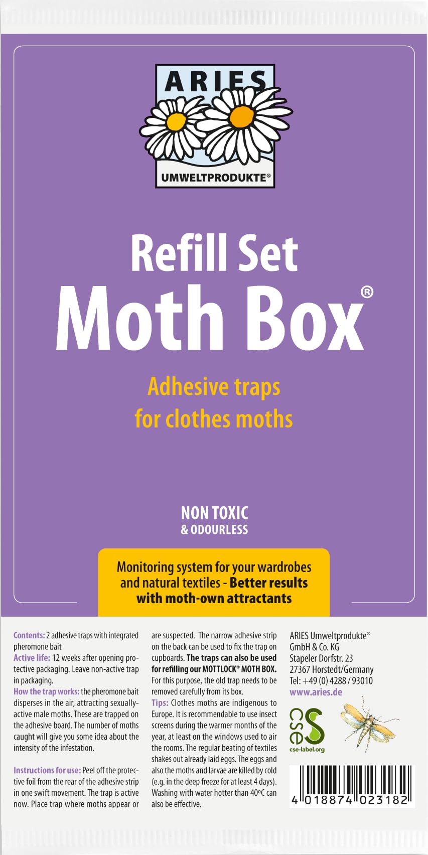 ARIES 2 Refill Set for Motlock Moth Box - Moth Trap for Clothes Moths - Adhesive Trap for Infestation Detection and Sustainable Moth Protection for the Wardrobe - Non-Toxic and Odourless