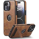 KSELF Leather Case for iPhone 14 Plus Case, Protective Slim with Kickstand Shockproof Phone Cases, Built-in Invisible Stand Compatible with iPhone 14 Plus 6.7'', Brown