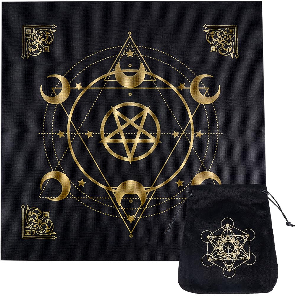 CREATCABIN Tarot Tablecloth Tarot Card Bags Square Altar Cloth Black Pentagram Velvet Packing Jewelry Pouches Tarot Storage Drawstring Bag for Crystals Witchcraft Divination Witchery Supplies