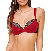 Adore Me Women's Clairabelle Push Up Demi Bra, Dark Red, 38DD