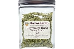 SavorSatch Dehydrated Dried Celery Flakes, Crosscut – 8oz Resealable Pouch | Dried Vegetables for Cooking, Soups, Stews, Camping, Emergency Supply | Certified Kosher