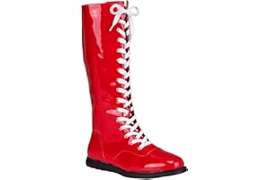 FUN COSTUMES Adult Red Patent Wrestling Costume Boots for Men and Women, High Gloss Lace Up Footwear for Halloween Cosplay