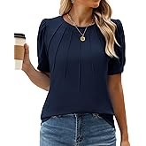 WEACZZY Women’s Short Sleeve T-Shits Pleated Design Crew Neck Puff Sleeves Tunic Top Basic Casual Blouse Fashion Outfits 2026