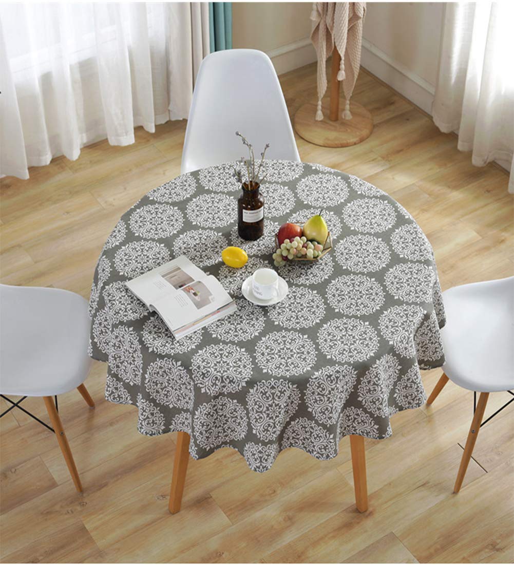 meioro Retro Grey Tablecloth Round Cotton Linen Table Cover Suitable for Indoor and Outdoor Use (Grey, 100 cm Diameter)