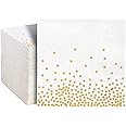 100 Pack Disposable White and Gold Paper Cocktail Napkins for Wedding Reception, Polka Dot Party Supplies, & Wedding Supplies (5 x 5 In)