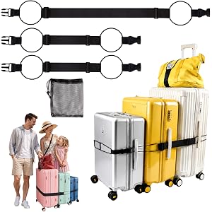 Luggage Straps Suitcases, Adjustable 3 PCS (1 Long + 2 Short) Storage Bag | Luggage Connector Strap for Suitcase, Backpack Ha