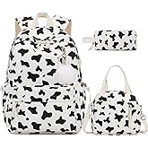 ACESAK Backpack for Girls - Corduroy Girls Backpack with Lunch Bag & Pencil Pouch for Teen Kids Laptop Bag for Women, Middle High School Bookbag Travel Daypack (Milk Cow)