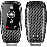 T-carbon Real Glass Fiber Key Fob Cover Compatible with Mercedes Benz,Key Fob Protector fits for Mercedes Benz A B C E S CLA CLK CLS GLA GLC GLE GLK SLK AMG Series Keyless Smart Key Fob (Silver Black)
