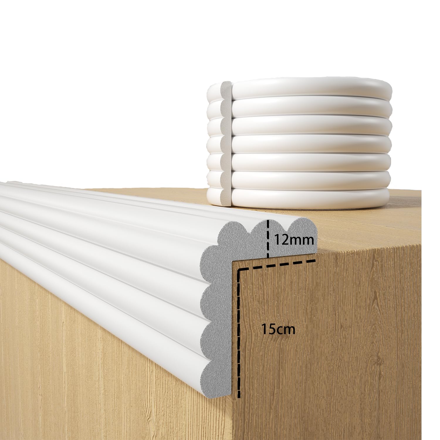 Photo 1 of Baby Proofing Wall Corner Protector,Edge Guard Corner Protector,6.56ft Thinken Soft Corner Protectors Pre-Taped Soft Rubber Foam Edge Cushion for Furniture (White, 6.56Ft x 5.9" W x 0.47" Th)