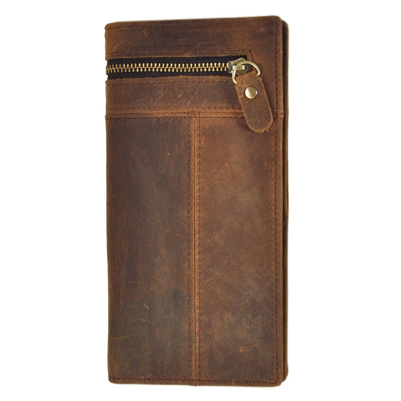 Le'aokuu Mens Leather Zipper Pocket Id Business Card Case Holder Organizer Wallet Phone Case Designer Bifold Checkbook Purse 1037 (1037 Dark Brown) — image 1
