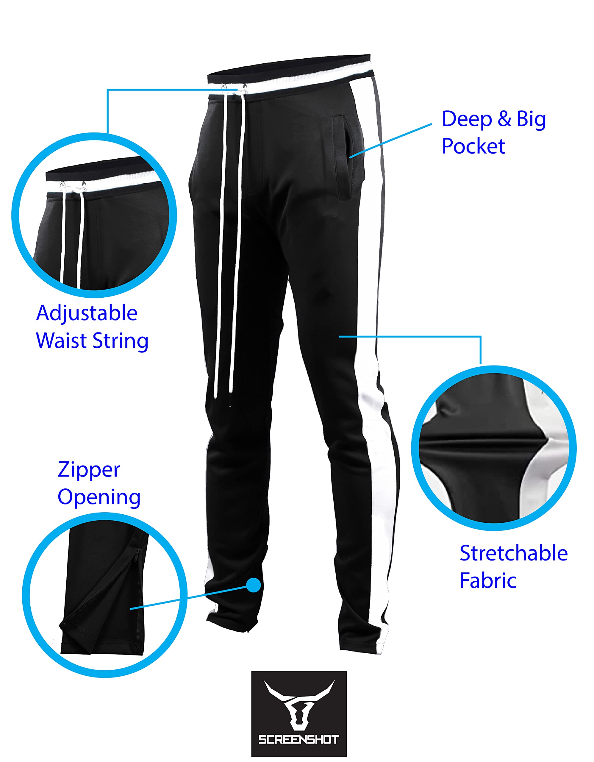 SCREENSHOT Track Pants S41700 Mens Premium Slim Fit Athletic Fitness Fashion Urban Lifestyle Streetwear Bottoms
