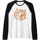 Angry Grizzly Bear Orange Raglan Baseball Tee