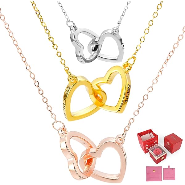 ZqlDDayUP Collane con nome personalizzate per donna, incisione personalizzata con due nomi, collana con cuori intrecciati, girocollo con doppio ciondolo a forma di cuore, collana con nome di coppia