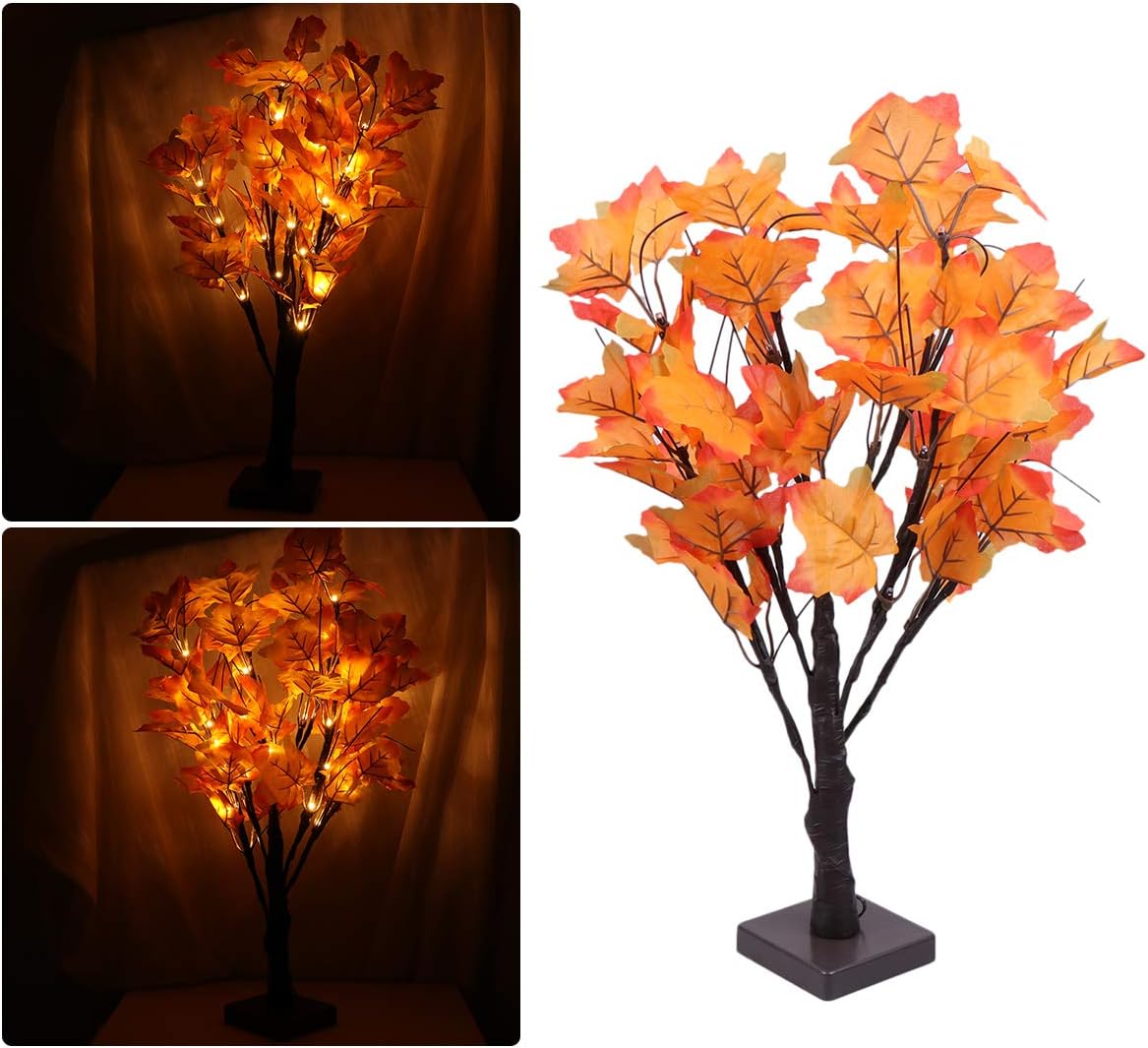Uonlytech Table Lamp 24 LED Maple Branch Desk Lamp Tree Light for Wedding Living Room Bedroom Party Home Decor Battery Powered (No Battery)
