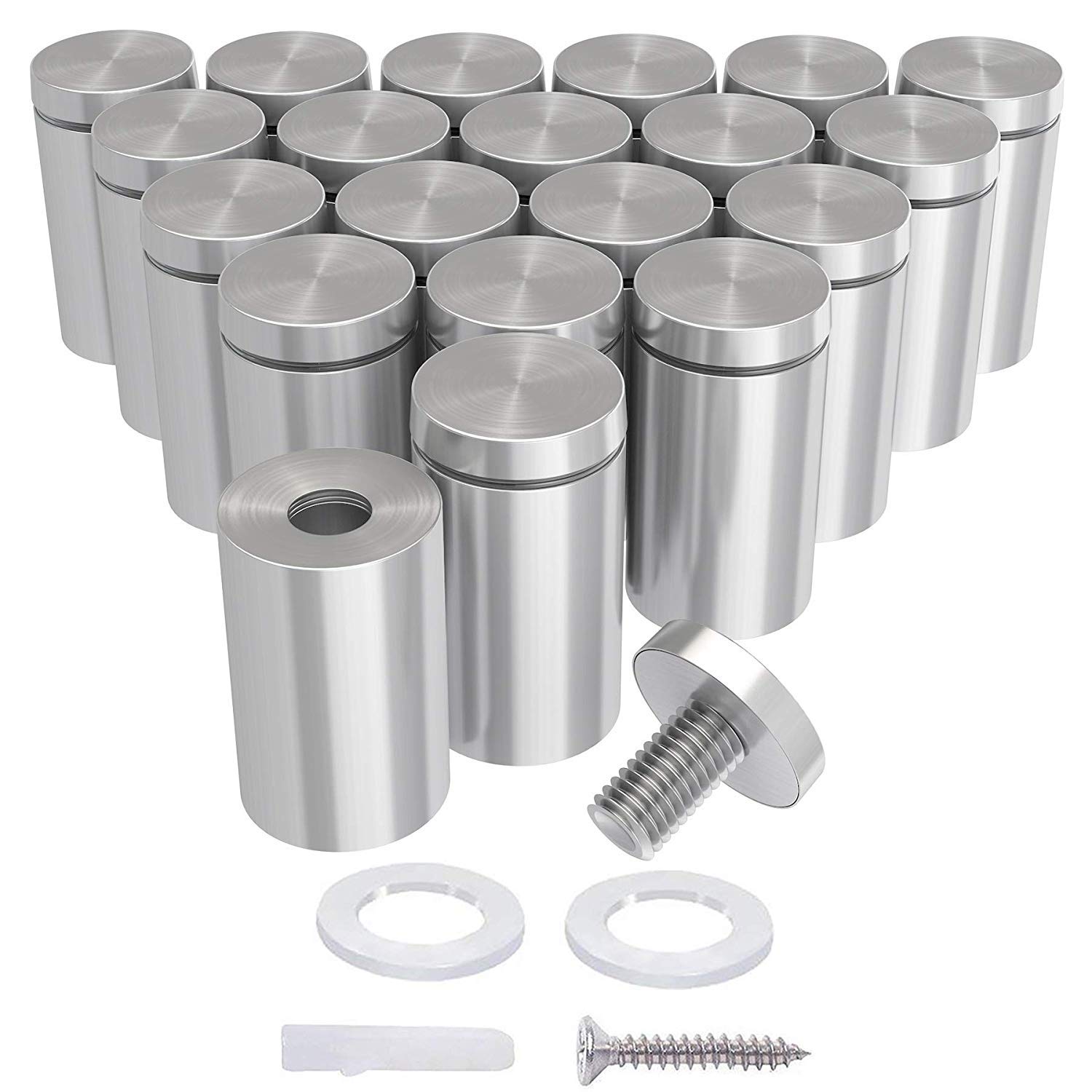 LuckIn 20-Pack Standoff Screws (1 in. Dia x 1 in. L), Stainless Steel Standoff Mounting Hardware for Acrylic Signs, Silver