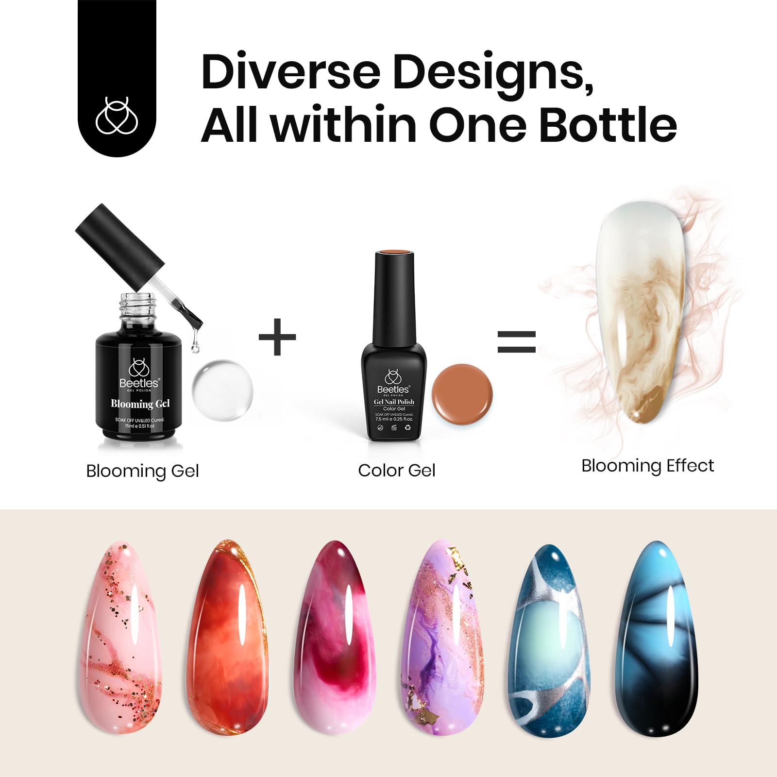 Beetles Builder Gel Nail and Blooming Gel Set- Nail Art Polish for Spreading Effect Marble Stone Builder Extension Nail Gel, Soak Off LED Nail Lamp Gel DIY Manicure Gifts for Women, 2 Pcs 15ml - Image 6