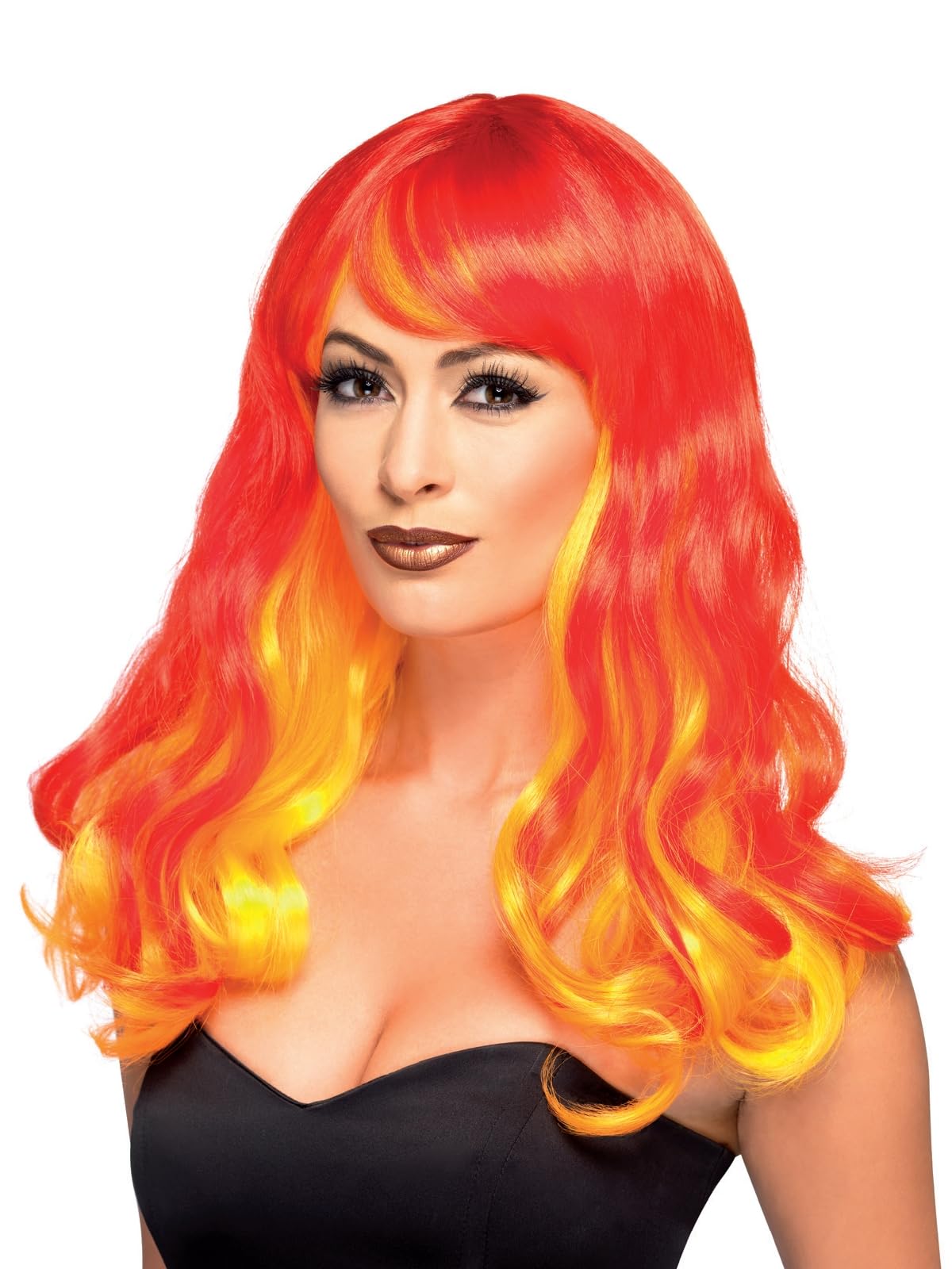 Smiffys Ombre Devil Flame Wig, Red & Orange, Halloween Fancy Dress Accessory, Devil Dress Up Wigs