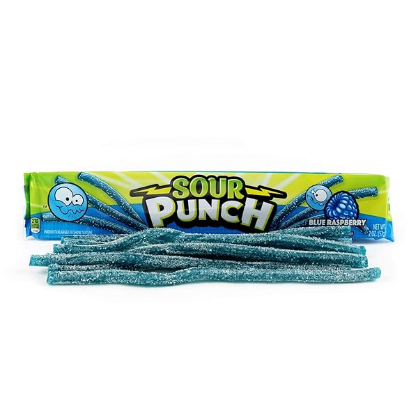 SOUR PUNCH STRAWS, SWEET & SOUR FLAVORED SOFT, CHEWY CANDY, TRAY, BLUE RASPBERRY, 48 OZ