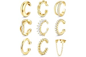 FIBO STEEL 9PCS Ear Cuffs Earrings for Women Non Piercing 14K Gold Plated - Hypoallergenic Adjustable Ear Cuffs Trendy Non Tarnish Clip on Cartilage Fake Earring Stacks Wrap Jewelry