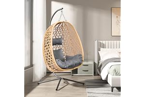 RUN.SE Hanging Egg Chair with Stand, Indoor Outdoor Swing Chair for Bedroom Balcony Garden, UV Resistant Cushion, 350LBS Capa