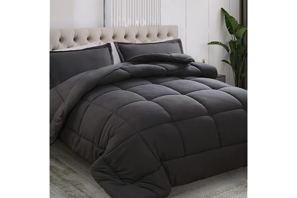 All Season Queen Size Comforter Set 3 PCs, Premium 350GSM Soft Quilted Down Alternative Comforter+2 Pillow Shams with Corner