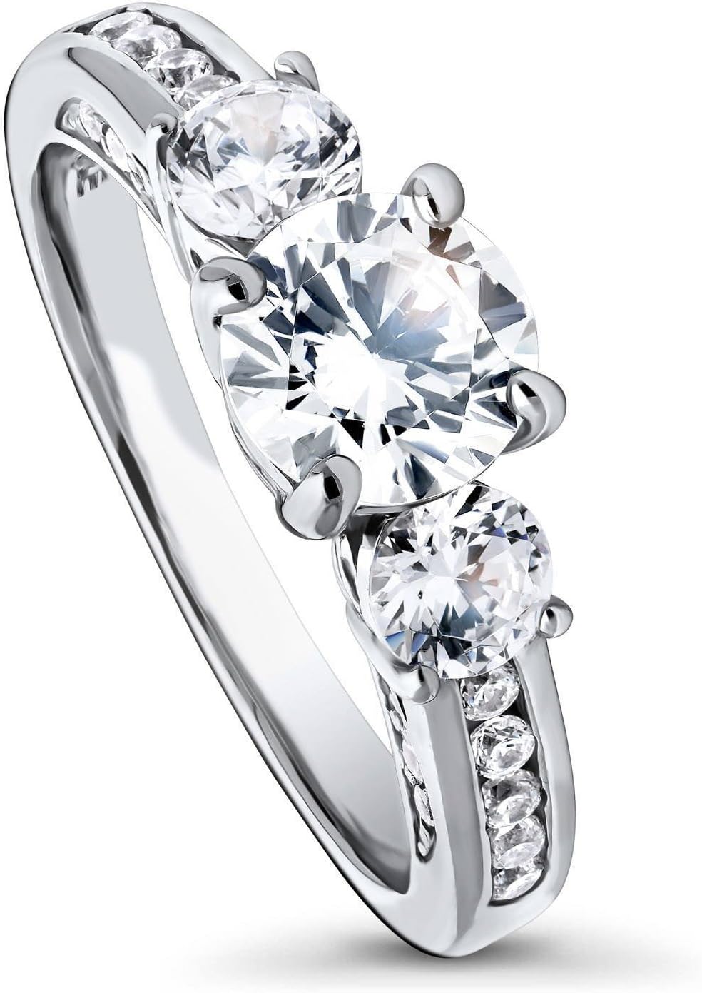 Rhodium Plated Sterling Silver Round Cubic Zirconia 3-Stone Anniversary Promise Wedding Engagement Ring 1.7 CTW