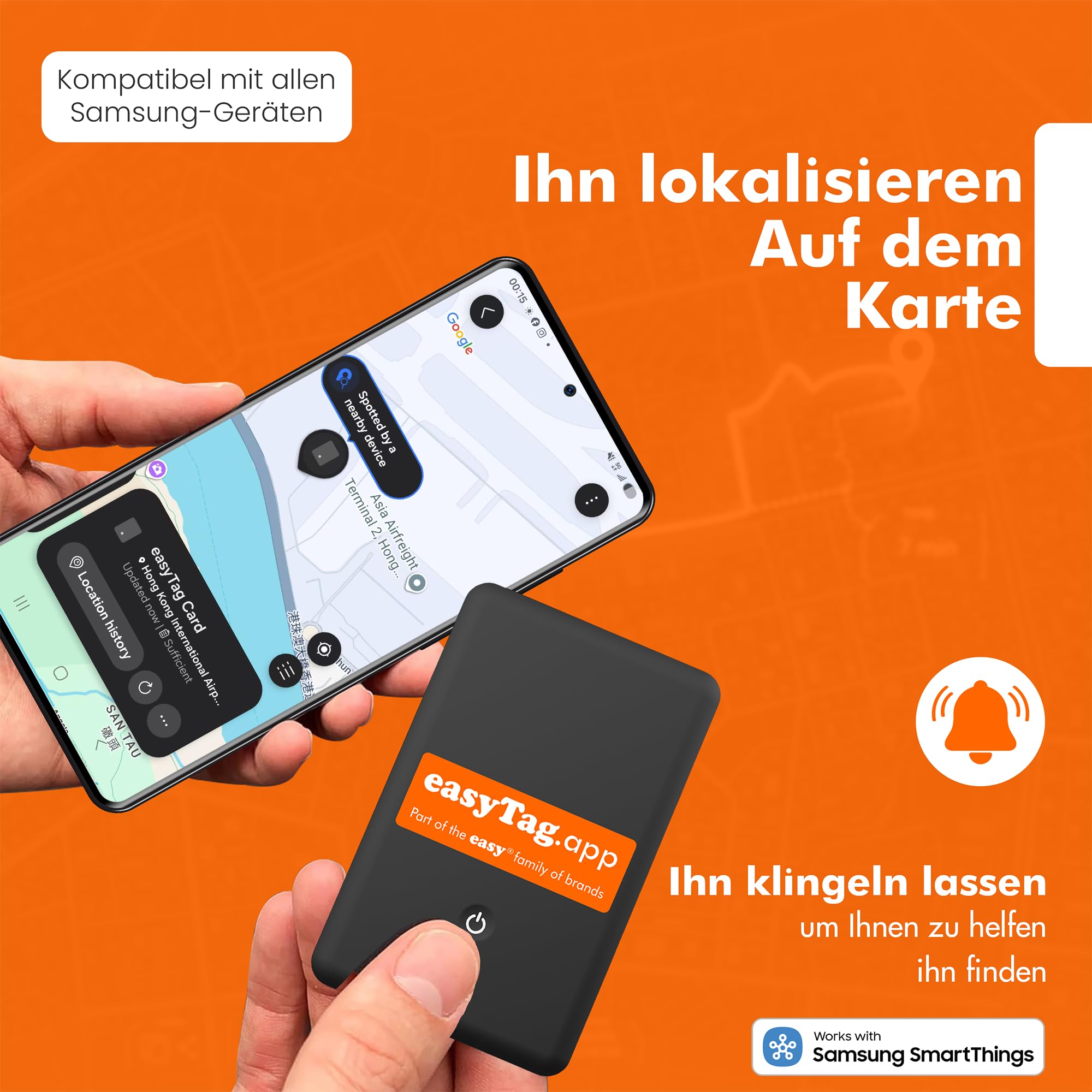 easyTag Tracking Card (Nur Samsung) - Schlanker und globaler Wallet Tracker für Geldbörsen, Taschen, Koffer und Gepäck. Wiederaufladbare Tracking Card kompatibel mit der Samsung SmartThings App. 8