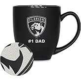 Rico Industries NHL Hockey #1 Dad 15oz Matte Black Ceramic Bistro Mug