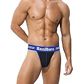 RunHero Cotton Mens Sexy Thong, Athletic Supporter Wide Band Breathable G-String Briefs Underwear for Sports or Bikini