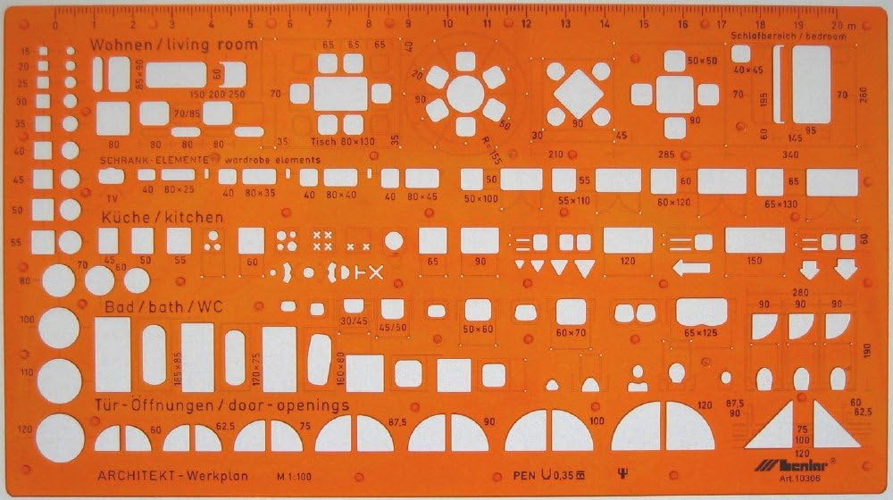 Metric 1100 Scale Architect Design Drawing Template Stencil