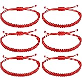 MBAIYO 6Pcs Red Hand String Bracelet, Adjustable Lucky Cord Braided Bracelet Knotted Protective Amule Kabbalah Rope Strap For Women Man
