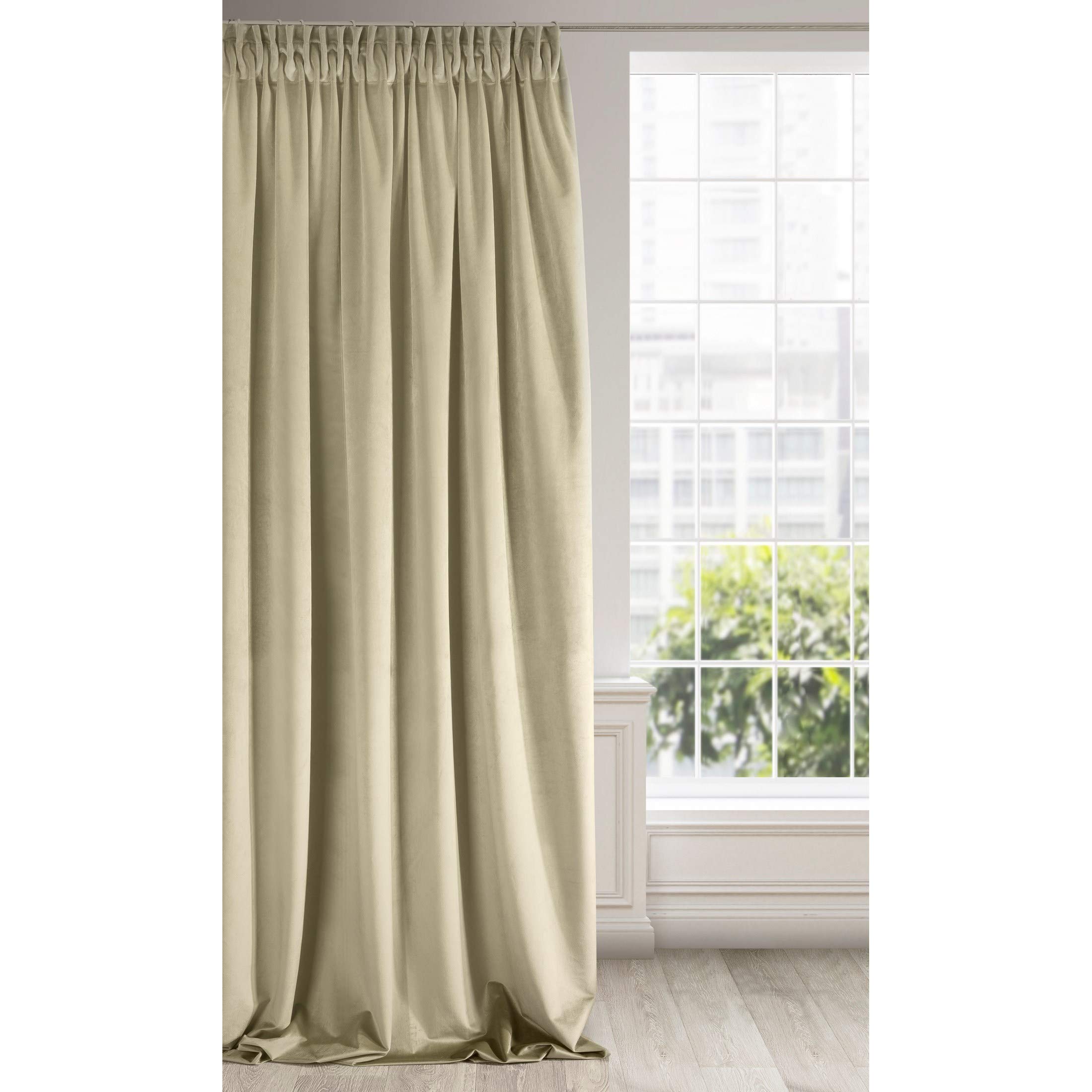 Eurofirany Soft Plain Opaque Velvet Curtain with Rufflette Tape For Rail - 1 Unit, Thick Fluffy Panel Drape Classic Glamour Elegant Living Room Bedroom, W55'' x L106'', 140x270 cm, Beige