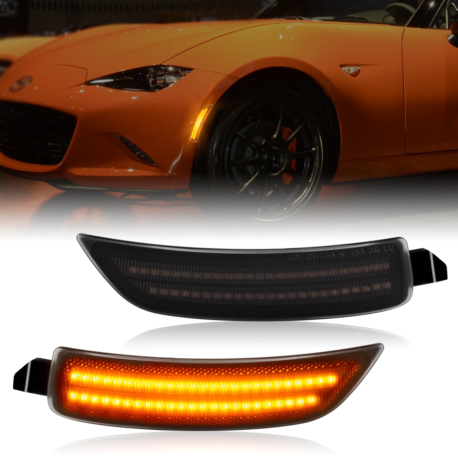 Photo 1 of Gempro LED Side Marker Lights Front Amber Bumper Fender Marker Lamps for 2016-2023 Mazda MX-5 Miata ND Reflectors Smoked Len, 2PCS