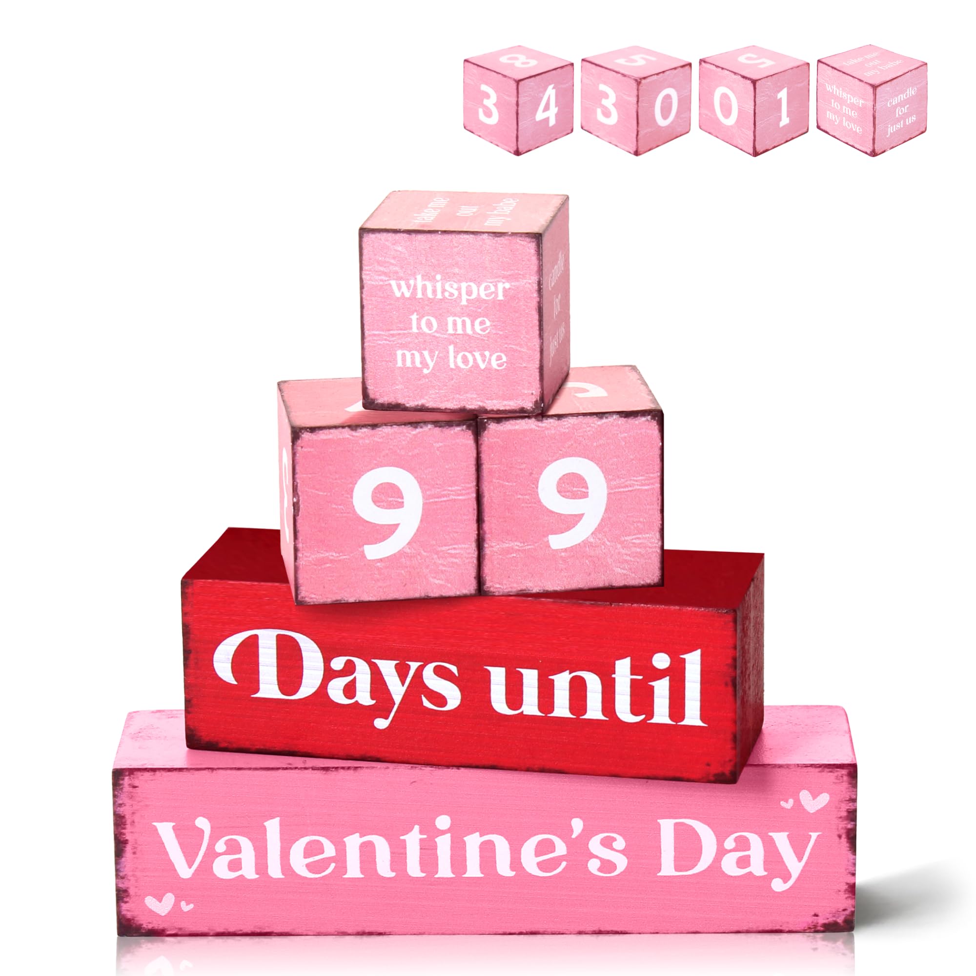 99 Days Valentine's Day Countdown Wooden Tiered Tray Decor, Romantic Activities Decision Dice Decor Gifts for Wife Husband Boyfriend Girlfriend, Valentines Day Table Centerpiece for Kitchen Office