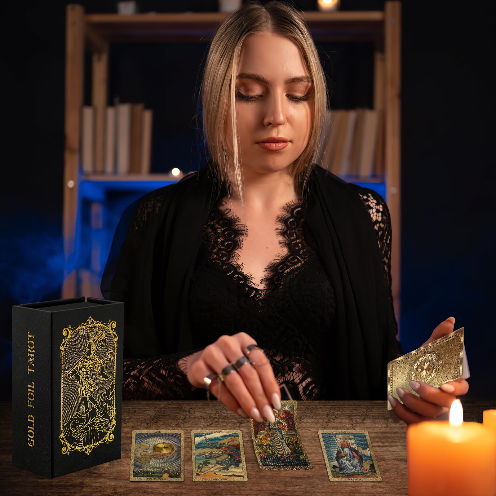 78 Tarot Cards with Guide Book,Rider Waite Tarot Deck,Gold Foil Tarot Cards Deck for Beginners Waterproof and Durable