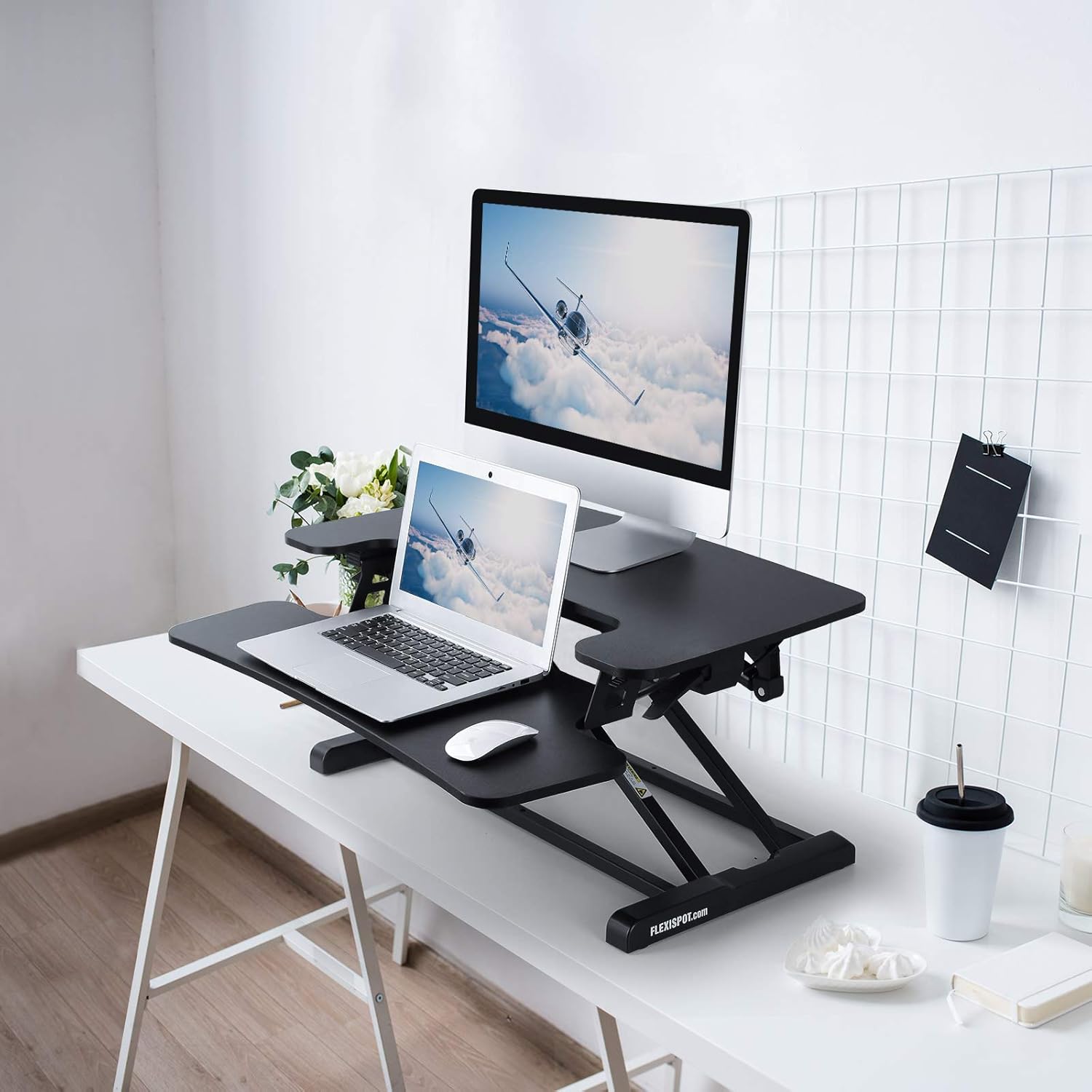 FLEXISPOT Standing Desk Converter 30 inch Height Adjustable Stand Up Desk Riser Black Home Office Desk Workstation for Dual Monitors and Laptop (M730) : Office Products